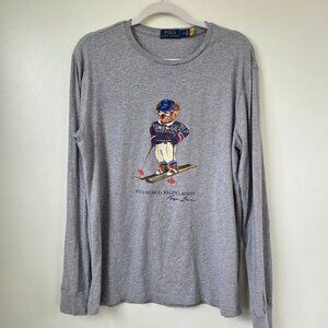 Polo Ralph Lauren Men's Ski Polo Bear Graphic Long Sleeve T-Shirt Medium